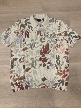 Ted Baker Cream Multi Floral Zip Polo size 4